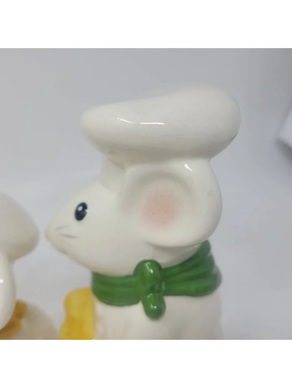 Vintage Ceramic Chef Mice Salt and Pepper Shakers Spoon and Cheese Figures